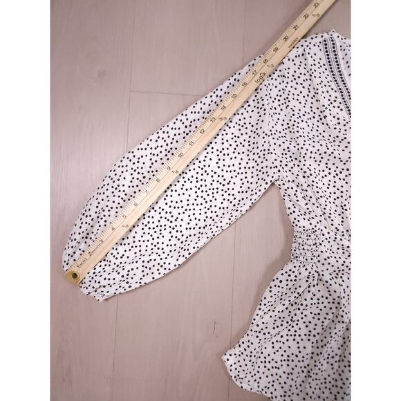 Max Studio Polka Dot Peplum Blouse Women’s S – Tie Waist, Balloon Sleeves - Picture 6 of 12